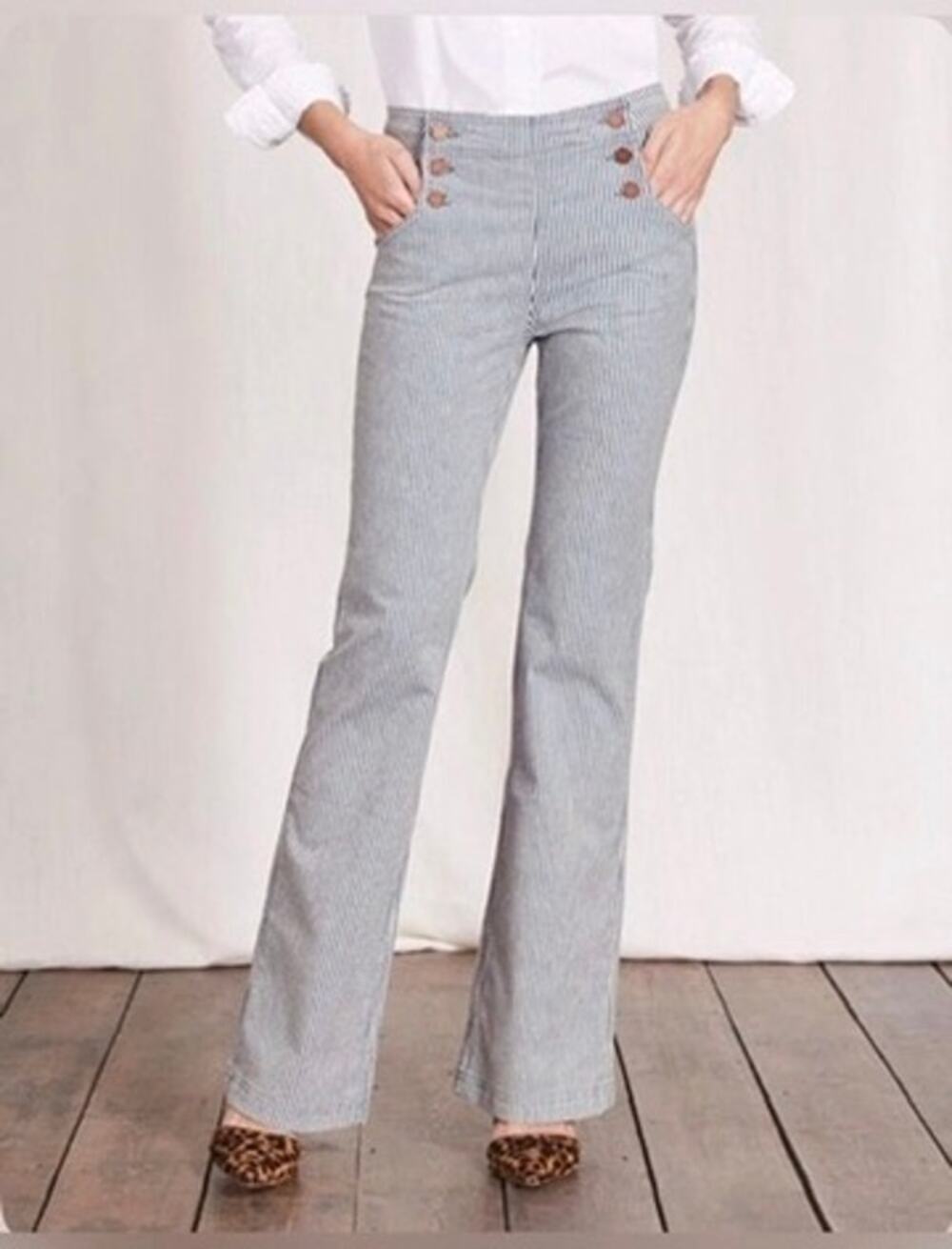 Boden Southhampton Sailor Jeans Blue White Rainroad Pinstripe | Size 14 R